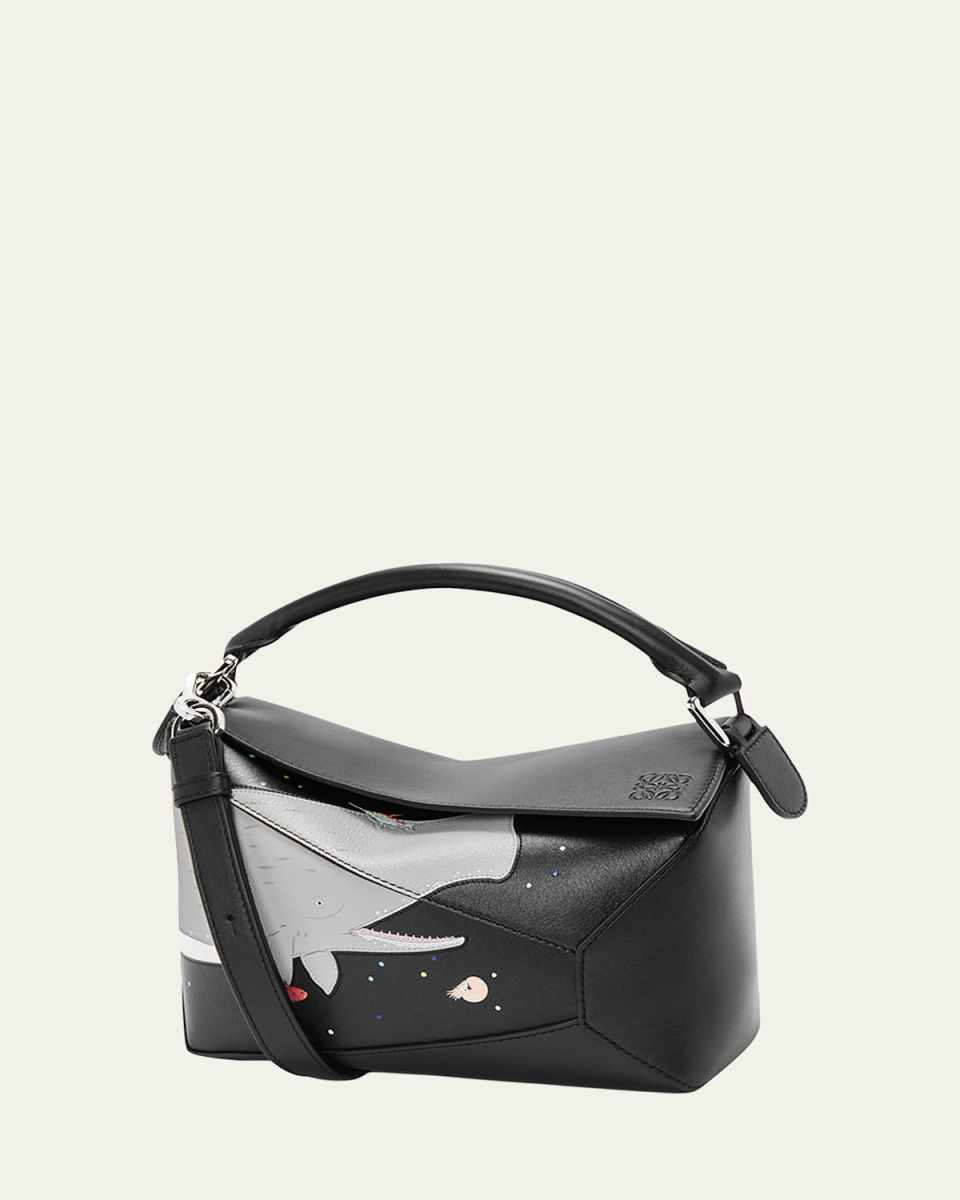 x Sunna Fujita Puzzle Edge Small Whale-Print Shoulder Bag in Leather